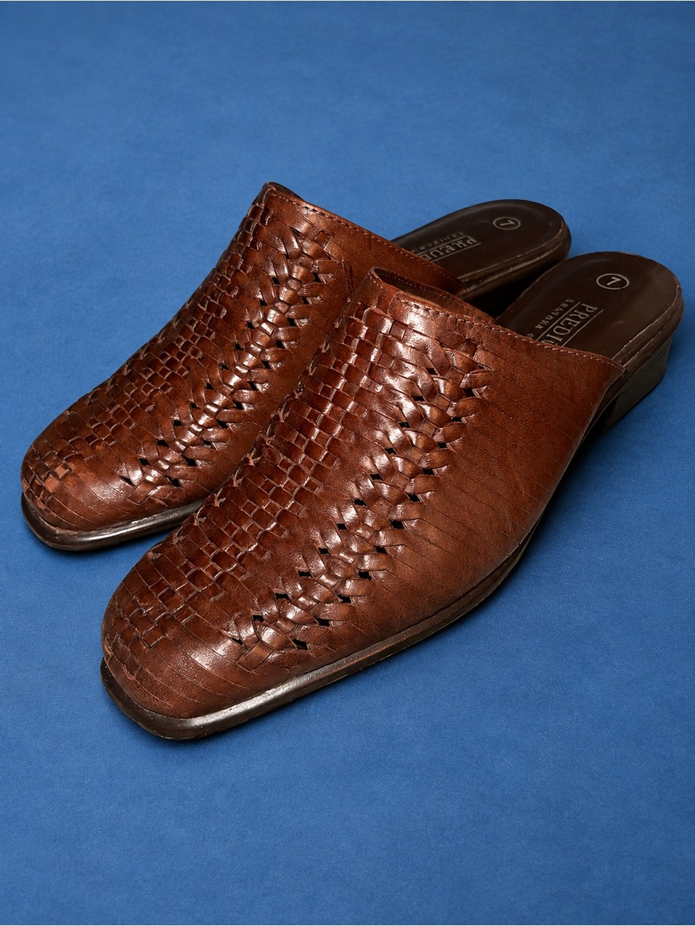 Predictions Leather Collection Brown Woven Leather Mule Loafers Shoes Size 7